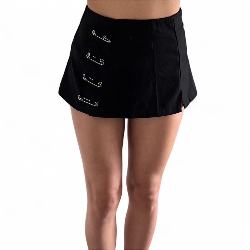 SOLD UNIF Collins Black mini skirt with side slit and safety pins